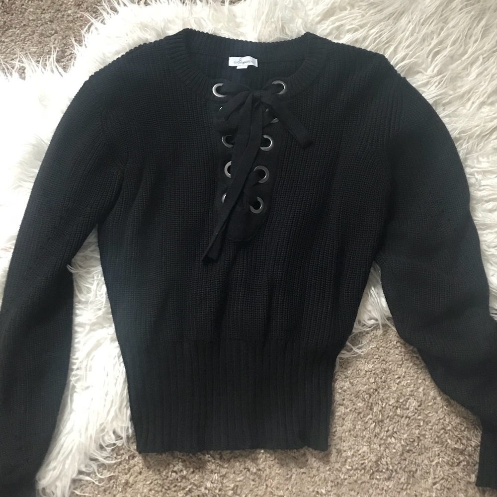 Black Lace Up Sweater